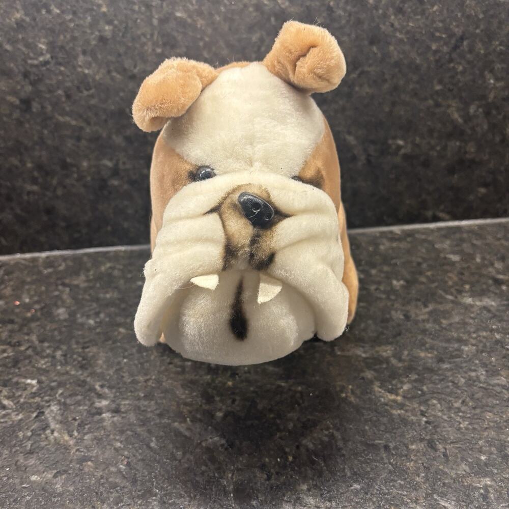 Vintage 1984 Dakin Tough Guy Bulldog Plush Stuffed Animal Red Collar